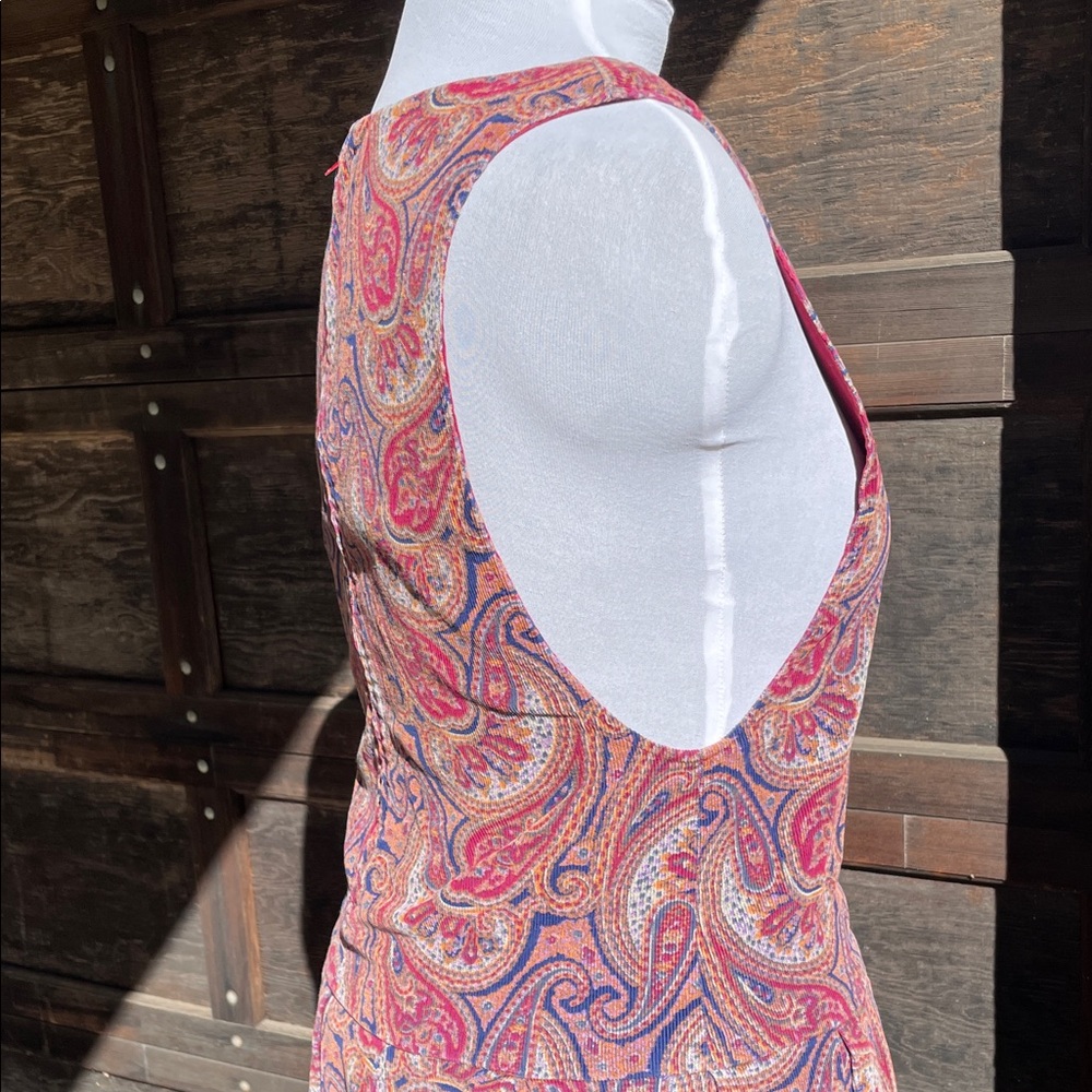 Vintage Paisley Corduroy Jumper Handmade in Burgundy and Blue-Violet Print - Picture 4 of 16